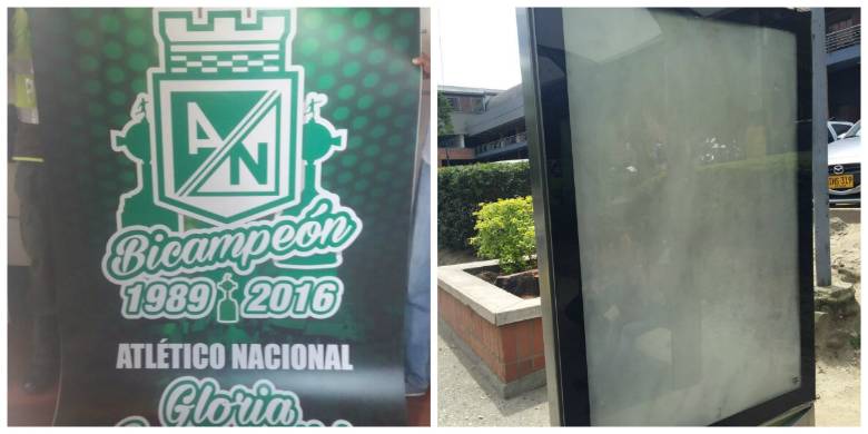El afiche estaba exhibido en un paradero de bus del sur de la ciudad. Fotos Cortesía Policía