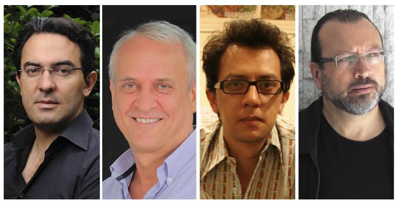 Juan Gabriel Vásquez, Tim Keppel, Andrés Felipe Solano y William Ospina, autores de los libros finalistas. FOTO CORTESÍA HERMANOS TRIAY, UNIVERSIDAD EAFIT, IVÁN HERRERA. archivo EL COLOMBIANO.