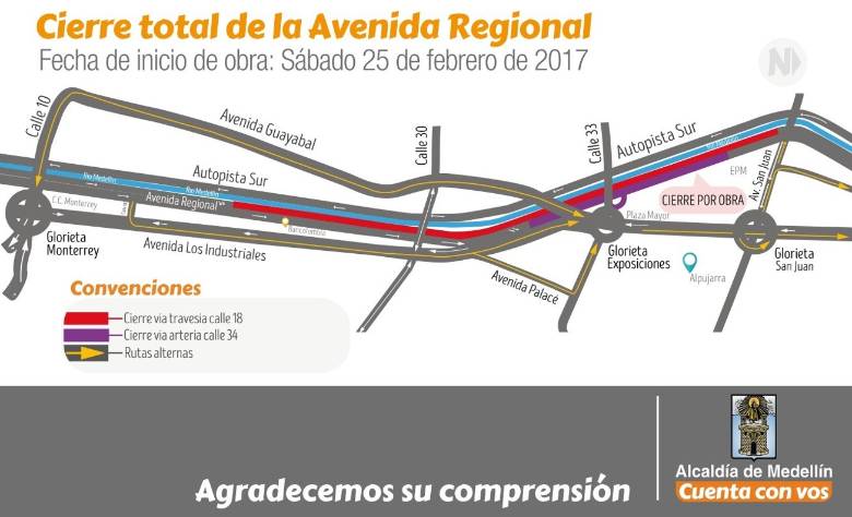Ojo con los cierres de la Avenida Regional por Parques del Río