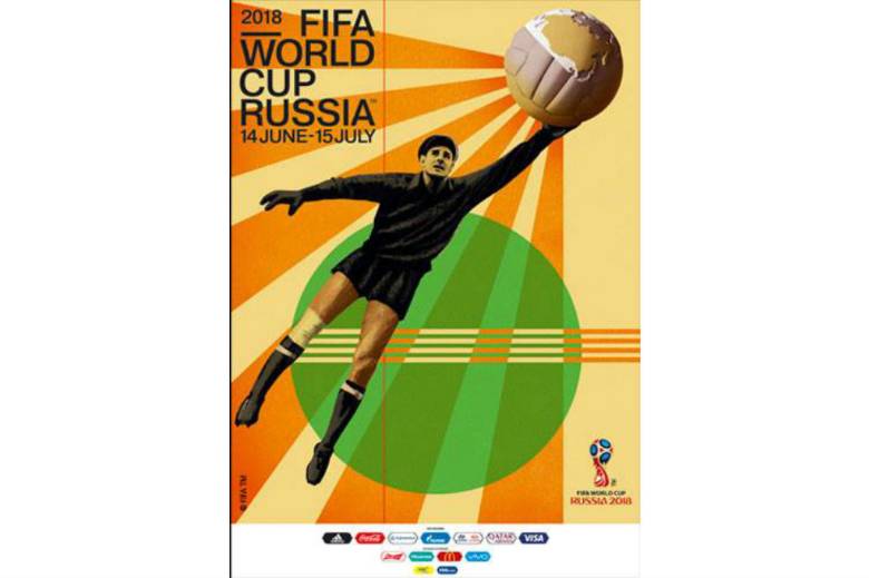 El afiche tiene como figura central a la “Araña Negra”, el legendario portero soviético Lev Yashin. FOTO CORTESÍA FIFA
