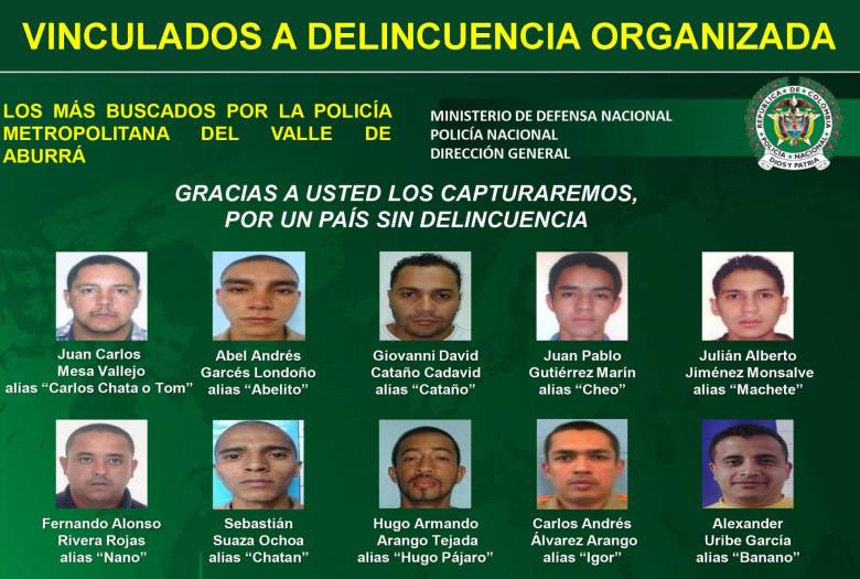 Estos son los delincuentes más buscados en Medellín