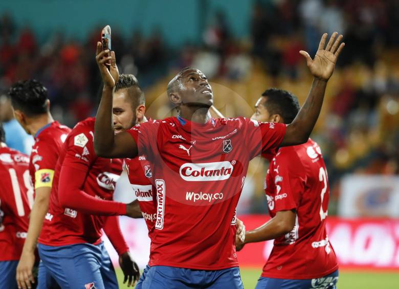 Esta fue la última celebración de Caicedo, en la ida con Bucaramanga, hoy espera volver a festejar. FOTO robinson sáenz