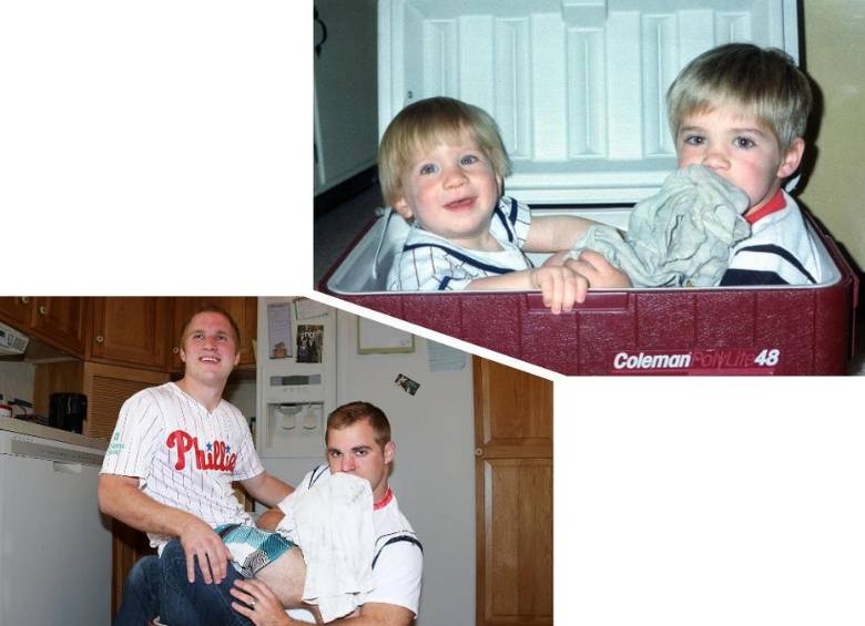 Los hermanos MacMillan de Pennsylvania, Estados Unidos, recrearon fotos de su infancia como adultos. FOTO Matt MacMillan