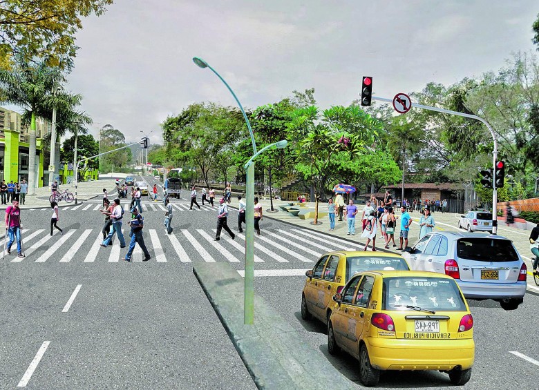 Así se proyecta que quedará el paso peatonal, con ciclorruta, al frente de la portería de la U. de A. en calle Barranquilla. El puente elevado será desmontado. RENDER Cortesía Área Metropolitana.