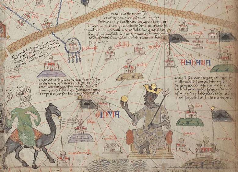 Atlas catalán en el que aparece Mansa Musa, el hombre más rico que ha existido. Imagen Biblioteca Nacional de Francia