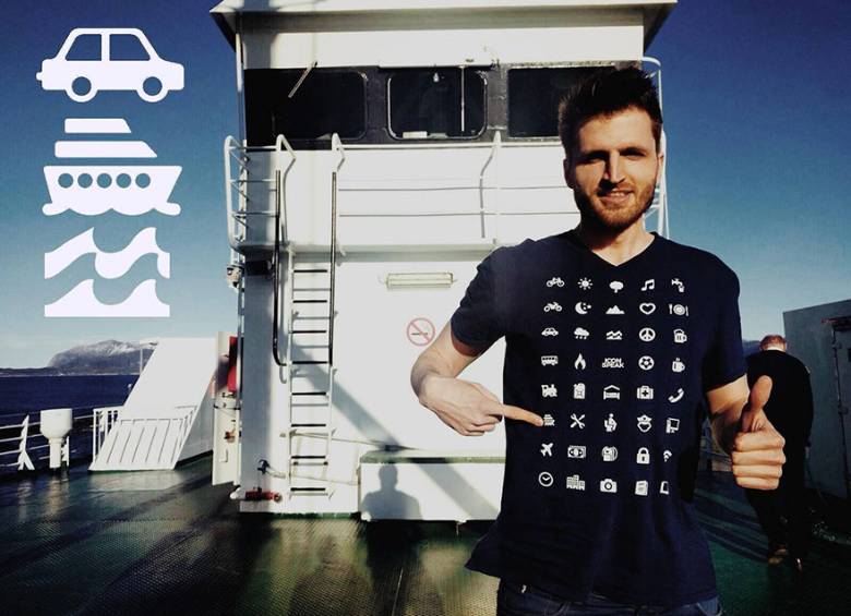 La empresa IconSpeak diseño una camiseta con 40 iconos universales, ideales para los mochileros que no hablan el idioma local. FOTO IconSpeak
