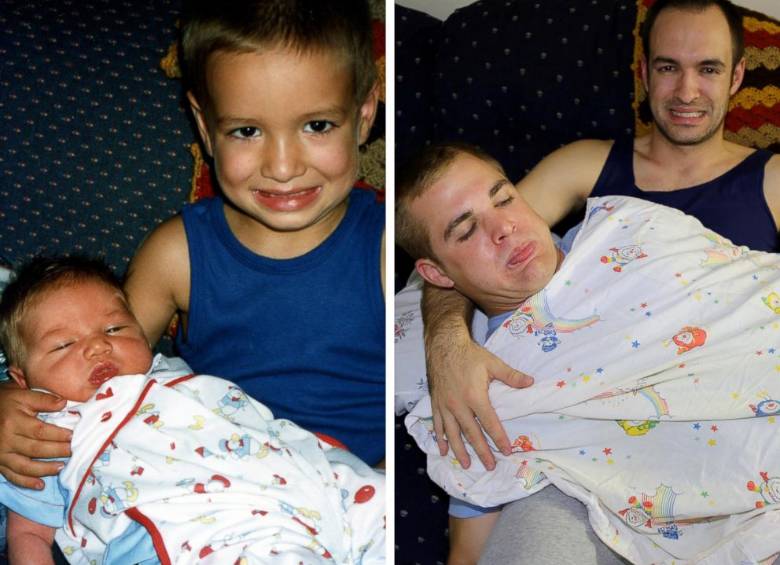 Los hermanos MacMillan de Pennsylvania, Estados Unidos, recrearon fotos de su infancia como adultos. FOTO Matt MacMillan