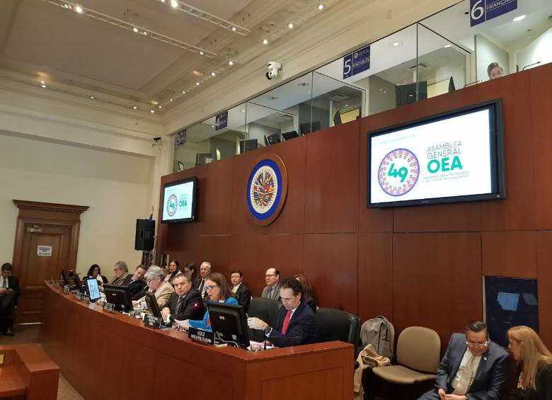 Federico Gutiérrez durante la presentación de Medellín como sede del 49º período ordinario de sesiones de la OEA. FOTO ALCALDÍA MEDELLÍN