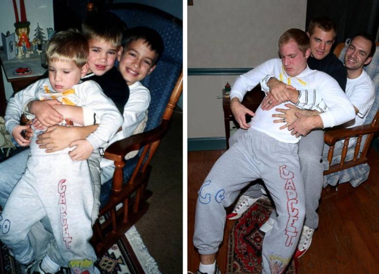 Los hermanos MacMillan de Pennsylvania, Estados Unidos, recrearon fotos de su infancia como adultos. FOTO Matt MacMillan