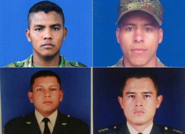El Ejército dio a conocer las fotografías e identidades de los 4 uniformados que perdieron la vida en el siniestro del helicóptero tipo Black Hawk, que se precipitó a tierra en zona rural de Uribe en el Meta. FOTO COLPRENSA