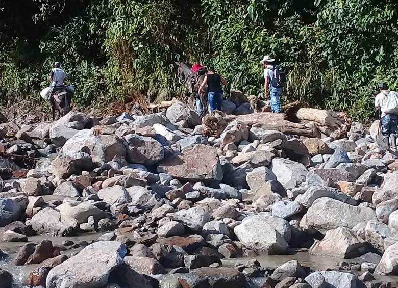 En algunas partes se han adelantado trabajos para remover las rocas. Los campesinos han trasladado sus mercancías en mulas. FOTOS CORTESÍA