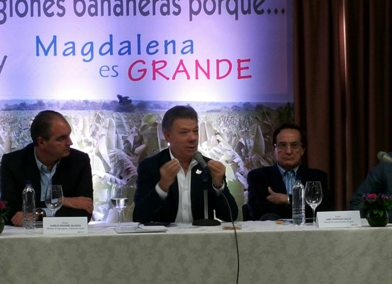 El presidente Juan Manuel Santos conversó con los bananeros en la Asamblea Ordinaria de Afiliados Augura 2016. FOTO DONALDO ZULUAGA