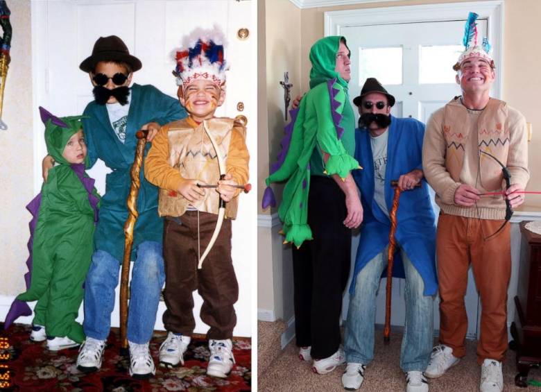 Los hermanos MacMillan de Pennsylvania, Estados Unidos, recrearon fotos de su infancia como adultos. FOTO Matt MacMillan