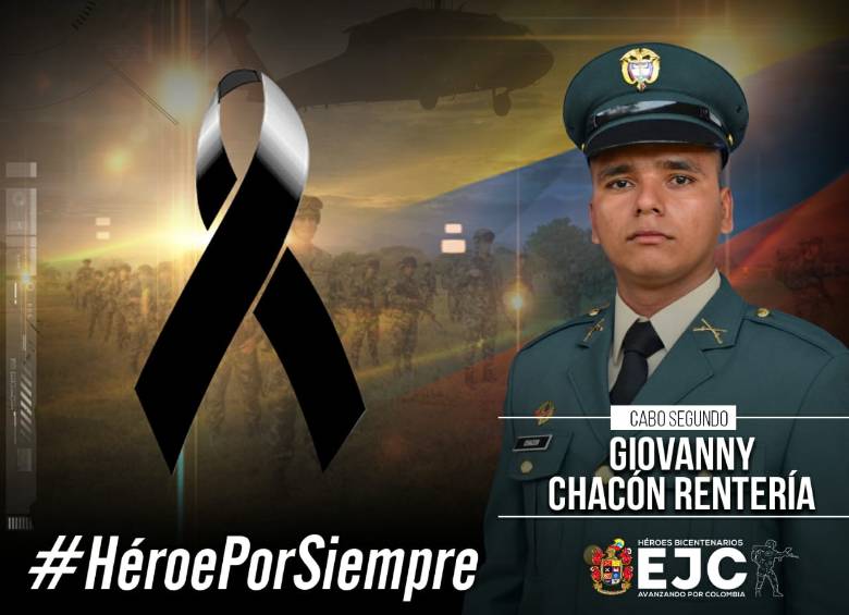 El cabo segundo Giovanny Chacón murió en un combate en Valdivia. FOTO: Cortesía Ejército