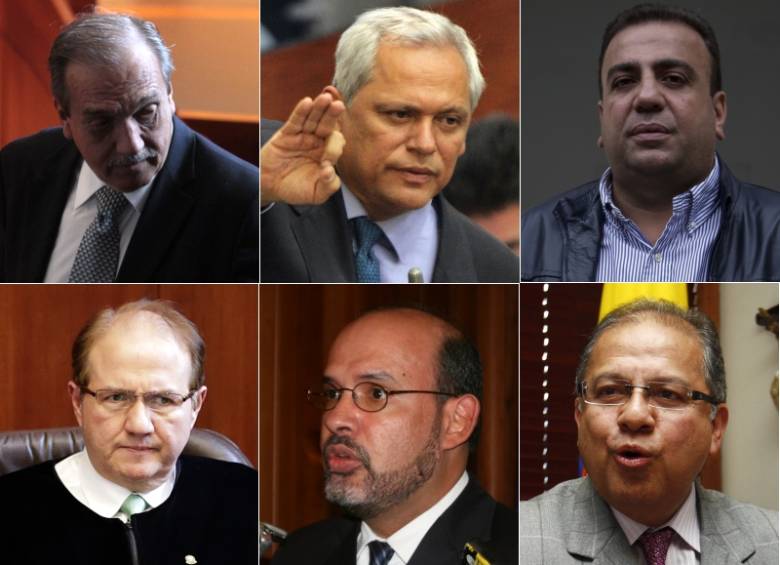 Luis Alfredo Ramos, Hernán Andrade y Musa Besaile y los exmagistrados José Leonidas Bustos, Francisco Javier Ricaurte y Camilo Tarquino. FOTO COLPRENSA