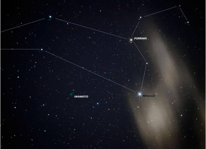 Ilustracio´n del cometa Iwamoto con respecto a Leo y su estrella Regulus. Foto vía EarthSky