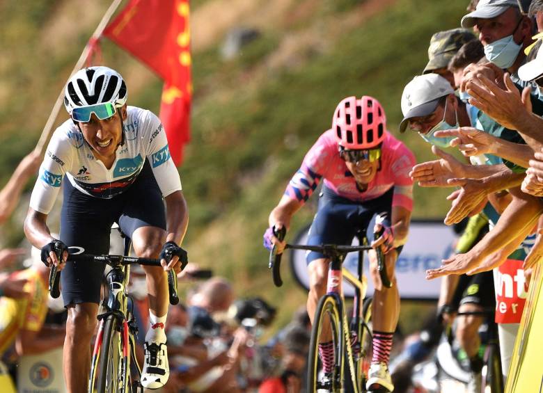 Egan y Urán perdieron 38 segundos ayer ante la pareja eslovena de Roglic y Pogacar. FOTO: AFP