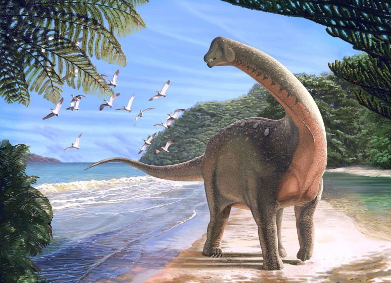 Así lucía el dinosaurio descubierto según la recostrucción del Museo Natural de Historia Carnegie. FOTO AFP/Carnegie Museum of Natural History/Andrew McAFEE