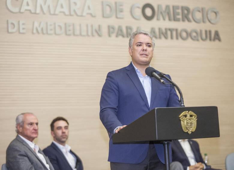 Iván Duque ante los empresarios. FOTO Cámara de comercio de Medellín para Antioquia