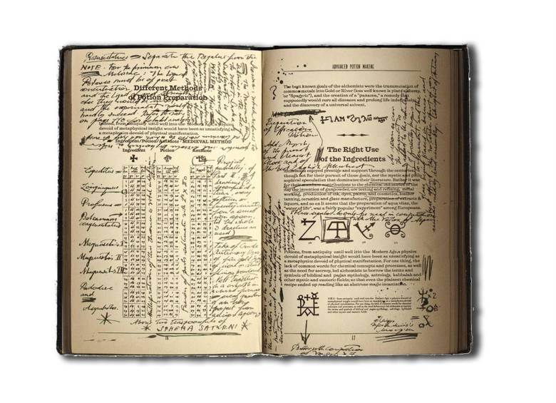 Anotaciones de Severus Snape, personaje de la saga de Harry Potter, en el libro Advanced Potion-Making. Las hizo mientras era estudiante en la escuela de Hogwarts. FOTO harrypotter.wikia.com