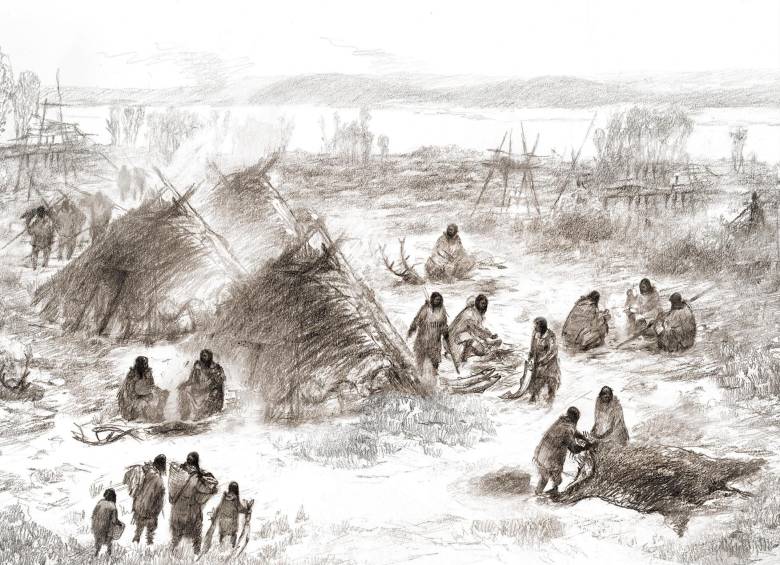 Ilustración de cómo debieron vivir los antiguos beringios en la región que hoy es parte del interior de Alaska. DIBUJO Eric S. Carlson-Ben A. Potter.