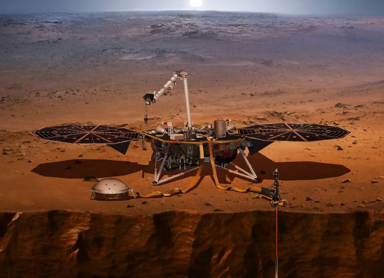 Ilustración que muestra la exploración de la NASA para las investigaciones sísmicas, geodésicas y de transporte de calor. IMAGEN AFP / NASA