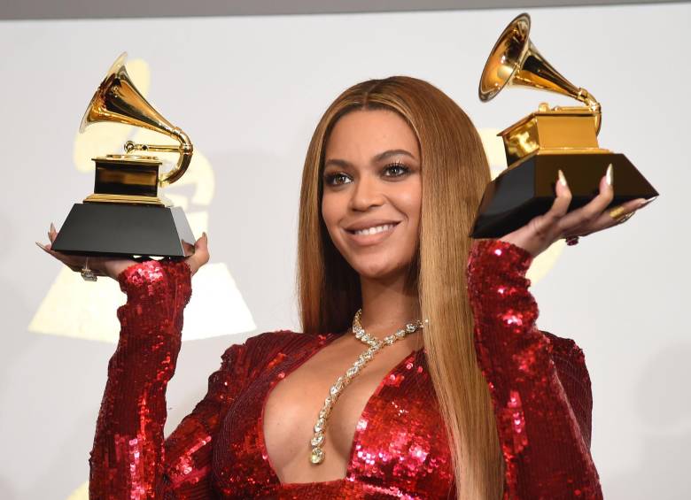 Beyoncé en febrero de 2017, luego de recibir dos premios Grammy por su trabajo Lemonade. Foto: Robyn Beck - AFP