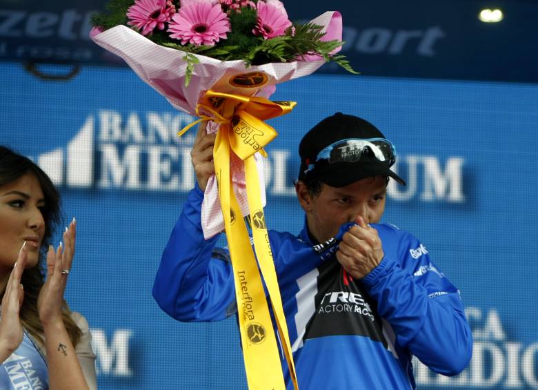 Julián Arredondo, cuando ganó la montaña en el Giro de Italia en 2014. Un año antes ganó el Tour de Langkawi. FOTO Archivo