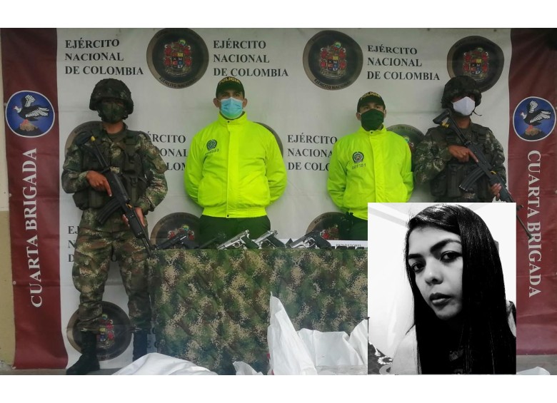 Foto que presentó el Ejército después del resultado operacional. En el recuadro, Leydi Villa. FOTOS CORTESÍA