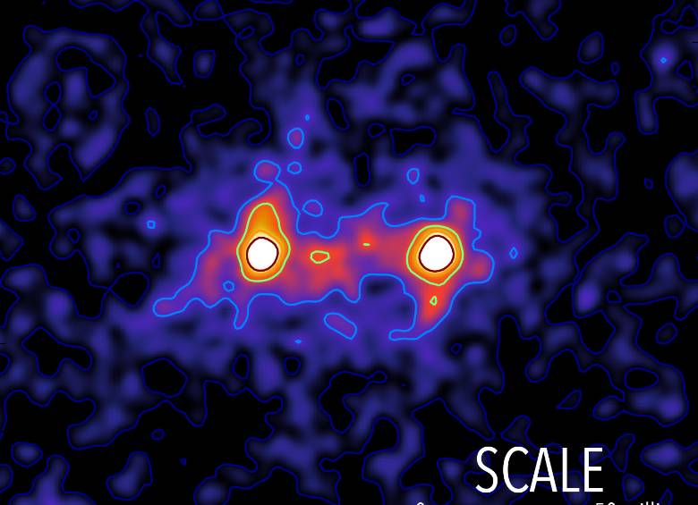 En la imagen se aprecia la forma como la materia conecta las galaxias. Imagen S. Epps & M. Hudson / University of Waterloo