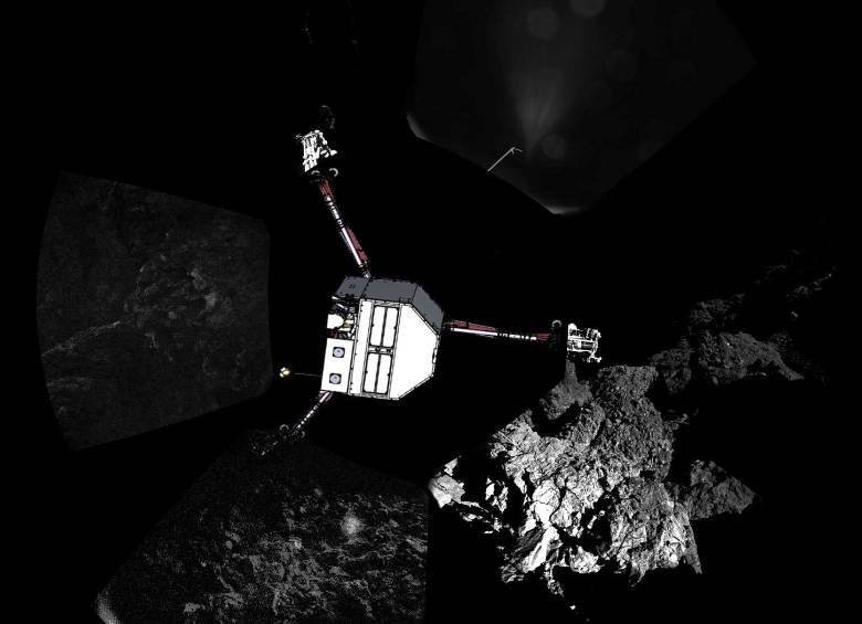 La sonda Philae, que viajaba con la nave Rosetta, realizó un descenso sin precedentes sobre la superficie del cometa el 12 de noviembre, rebotó dos veces y quedó en lo que parece ser un cráter. FOTO AFP