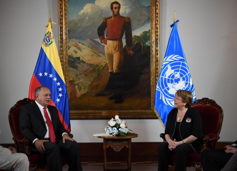 Diosdado Cabello, presidente de la Asamblea Constituyente y Alta Comisionada de la ONU para los Derechos Humanos, Michelle Bachelet.