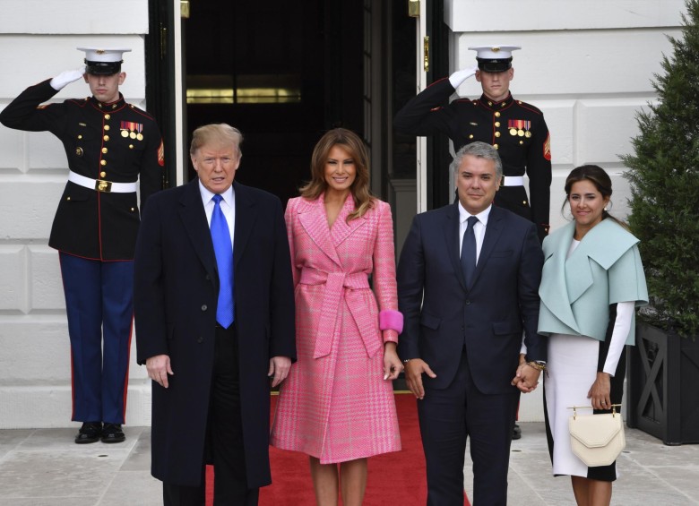 Donald Trump (presidente de Estados Unidos), Melania Trump (primera dama de Estados Unidos), Iván Duque (presidente de Colombia) y Maria Juliana Ruiz (primera dama de Colombia). FOTO: AFP