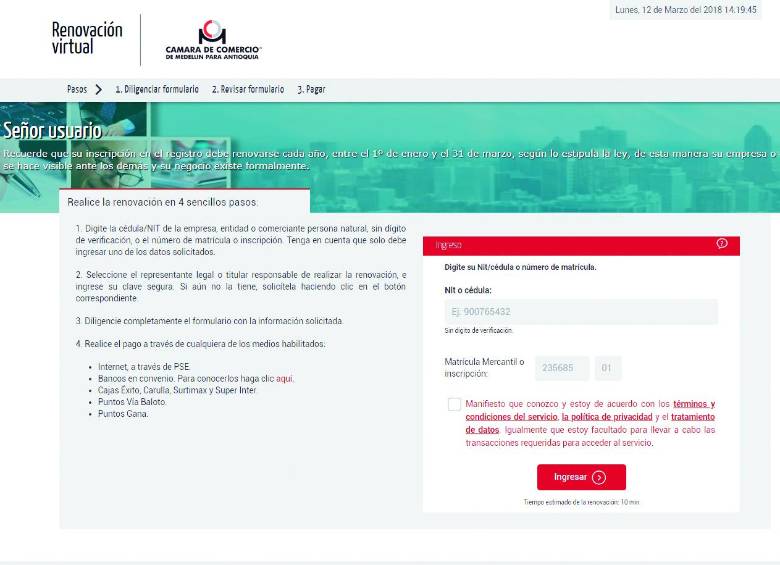 A través de todas las cámaras se puede realizar el trámite. FOTO https://www.camaramedellin.com.co/site/