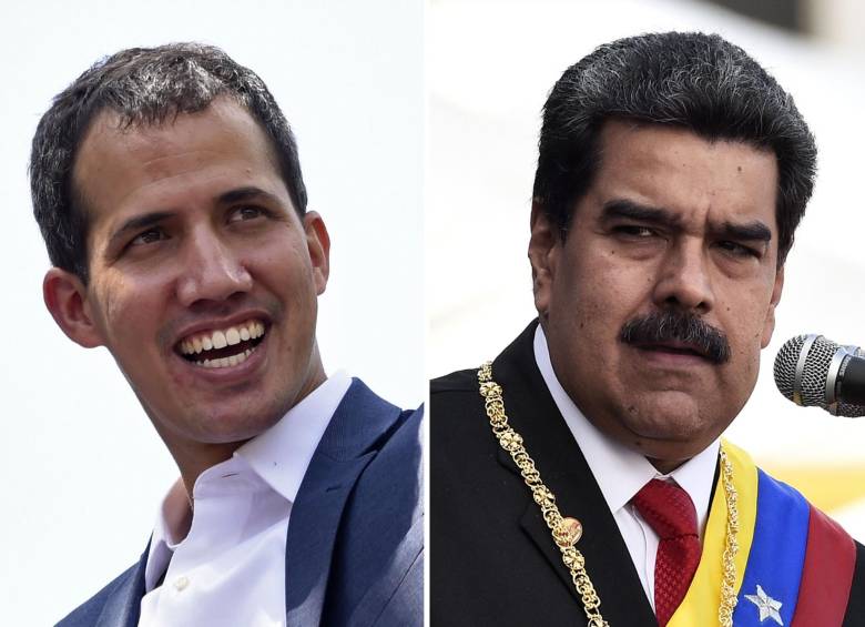 Juan Guaidó, presidente interino de Venezuela, y Nicolás Maduro, mandatario. FOTO: AFP