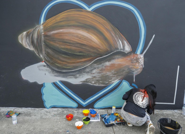 23 artistas urbanos tomaron sus aerosoles y brochas para darle color a la avenida Guayabal en el festival de grafiti de Comfenalco, Medellín. La temática de este año fue aquellos animales indeseados por ciertas personas que los consideran como “plagas” pero que son importantes para el ecosistema. Foto: Manuel Saldarriaga Quintero.