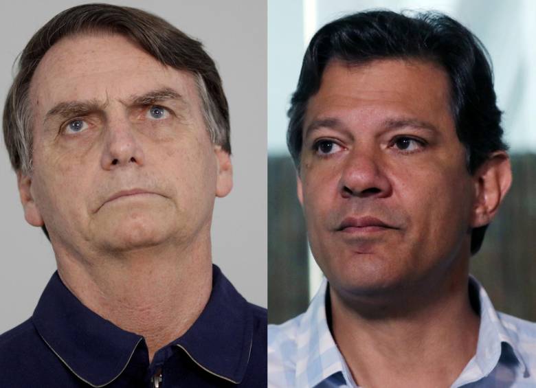 Los candidatos que disputaran la presidencia de Brasil, Jair Bolsonaro y Fernando Haddad. Foto: Reuters