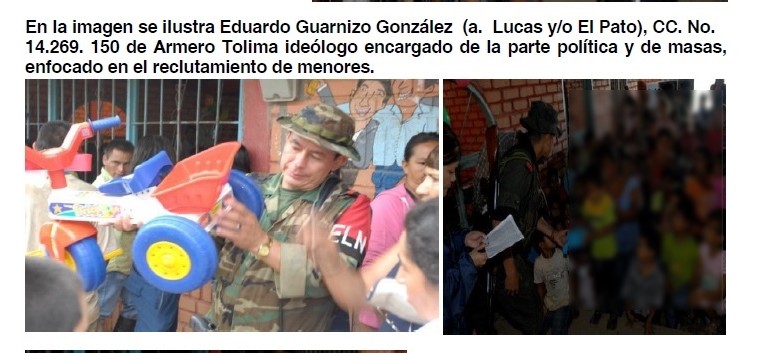 Esta es una imagen de la misma fotografía, en el informe entregado por Inteligencia a EL COLOMBIANO, sobre reclutamiento del Eln en Cauca en 2015. 