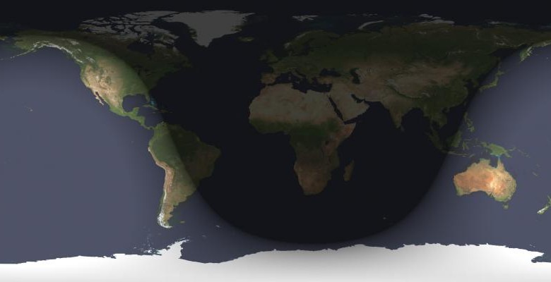 Lado diurno y nocturno de la Tierra en el instante del solsticio hoy a las 17:23 hora colombiana. Imagen: US Naval Observatory