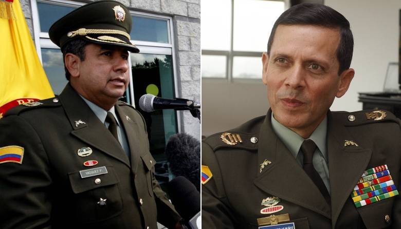 El general Yesid Vásquez, quien era inspector general, y el general Nicolás Muñoz, jefe de talento humano, pidieron la baja de la Policía. FOTO COLPRENSA