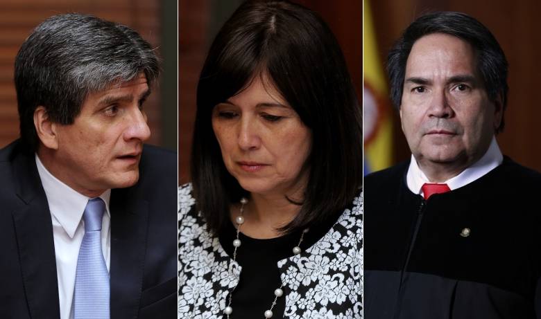 Los magistrados de la Corte Constitucional Antonio José Lizarazo y Diana Fajardo y el magistrado de la Corte Suprema de Justicia Eyder Patiño. FOTO: Colprensa
