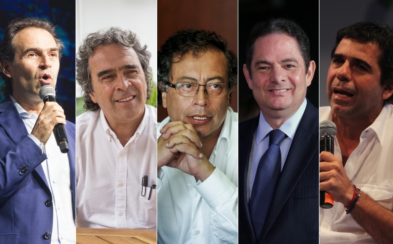 Federico Gutiérrez, Sergio Fajardo, Gustavo Petro, Germán Vargas Lleras y Alejandro Char. FOTO ARCHIVO