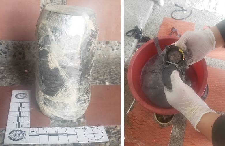 Los técnicos antiexplosivos de la Policía desarmaron los artefactos artesanales, encontrados en una casa del barrio San Bernardo de Medellín. FOTO: cortesía de la Policía Metropolitana. 