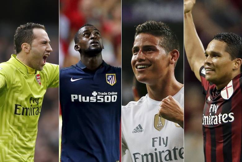 Los jugadores son colombianos David Ospina (Arsenal), Jackson Martínez (Atlético de Madrid), James Rodríguez (Real Madrid) y Carlos Bacca (Milán). FOTO ARCHIVO