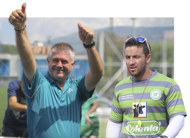 Álvaro Restrepo (izquierda) y Gerardo Londoño, los dos técnicos -hombres- más ganadores con los seleccionados femeninos de Antioquia en torneos nacionales. Entre ambos suman 7 galardones. Ejemplos de profesionalismo y amor por este deporte. Fotos Archivo EC y cortesía Molino Viejo y Formas Íntimas