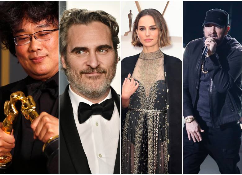 Bong Jooh-ho, Joaquin Phoenix, Natalie Portman y Eminem. FOTOS AFP EFE