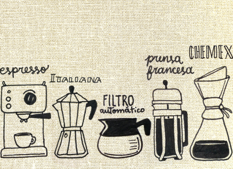La molienda del café cambia según el tipo de cafetera. ILUSTRACIÓN: HUGO VÁSQUEZ