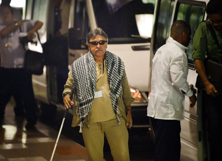 Jesús Santrich fue capturado en abril de 2018 en Bogotá. La Fiscalía presentó audios y videos en los que señala que el exjefe de Farc negociaba el envió de 10 toneladas de coca a EE. UU. FOTO AFP