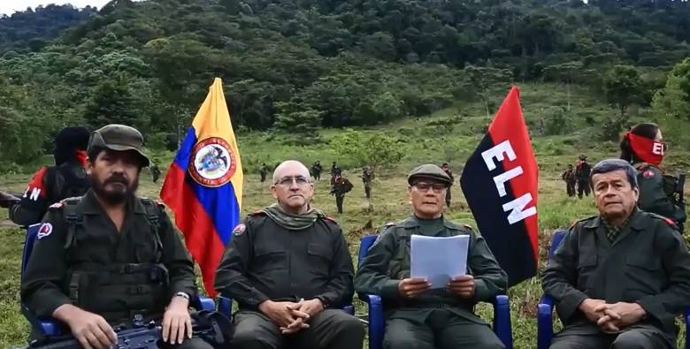 En el mensaje, que fue leído por alias Gabino, también aparecen otros integrantes de la cúpula del Eln. Captura de pantalla