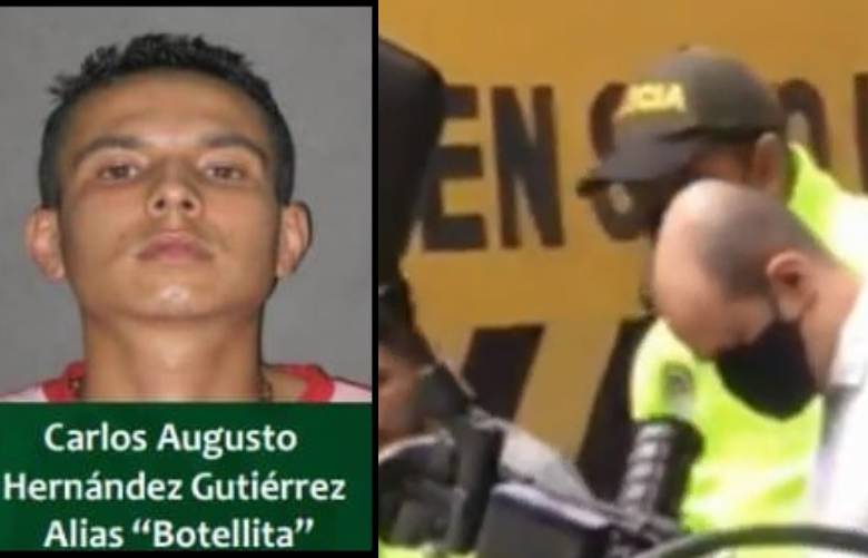 A la izquierda, la apariencia de “Botellita” en el cartel de los más buscados; al lado, su aspecto al momento de la captura en Bello. FOTOS: CORTESÍA GUARDIANES ANTIOQUIA Y POLICÍA.